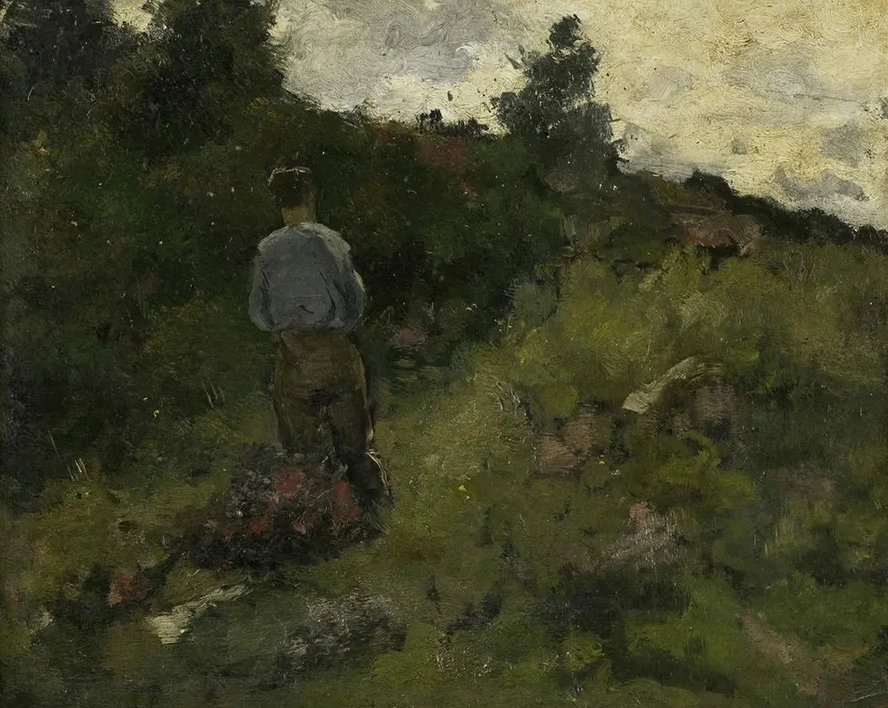 A Farmer Walking Along the Fringe of a Wood