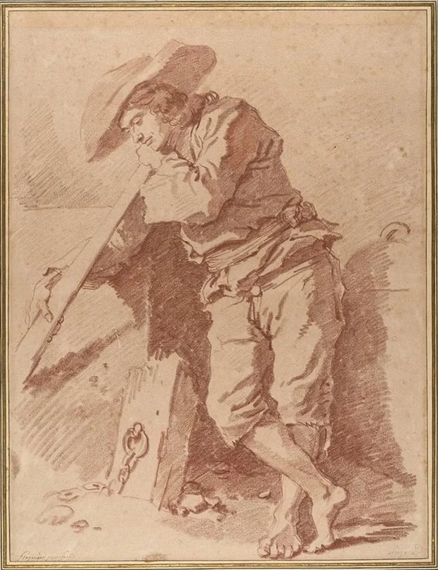 A Fisherman Leaning on an Oar
