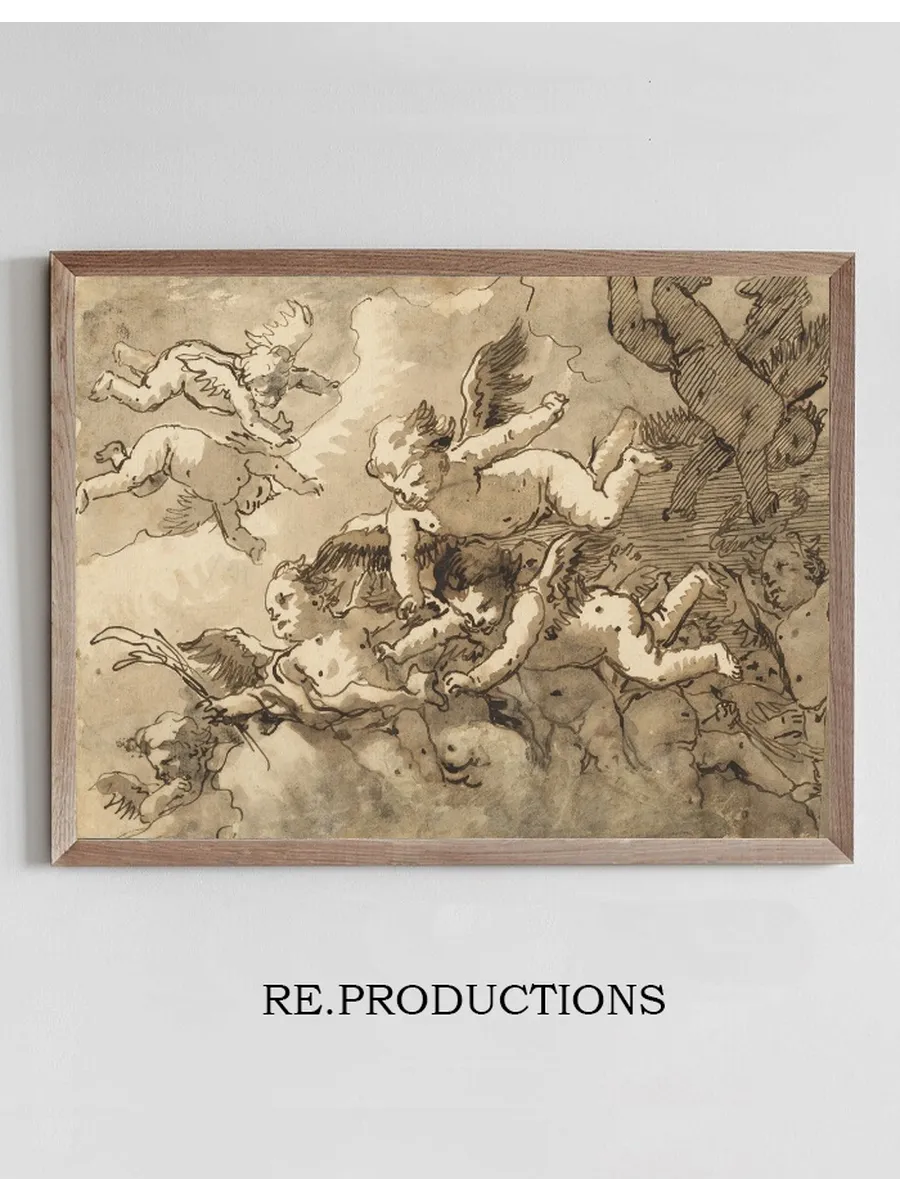 A Flock of Winged Cherubs in the Sky, One Holding a Martyr's Palm