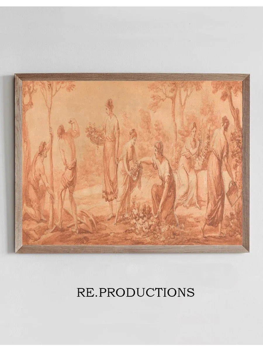 A Frieze Men Planting Trees, Women Gathering Blossoms and Watering Flowers
