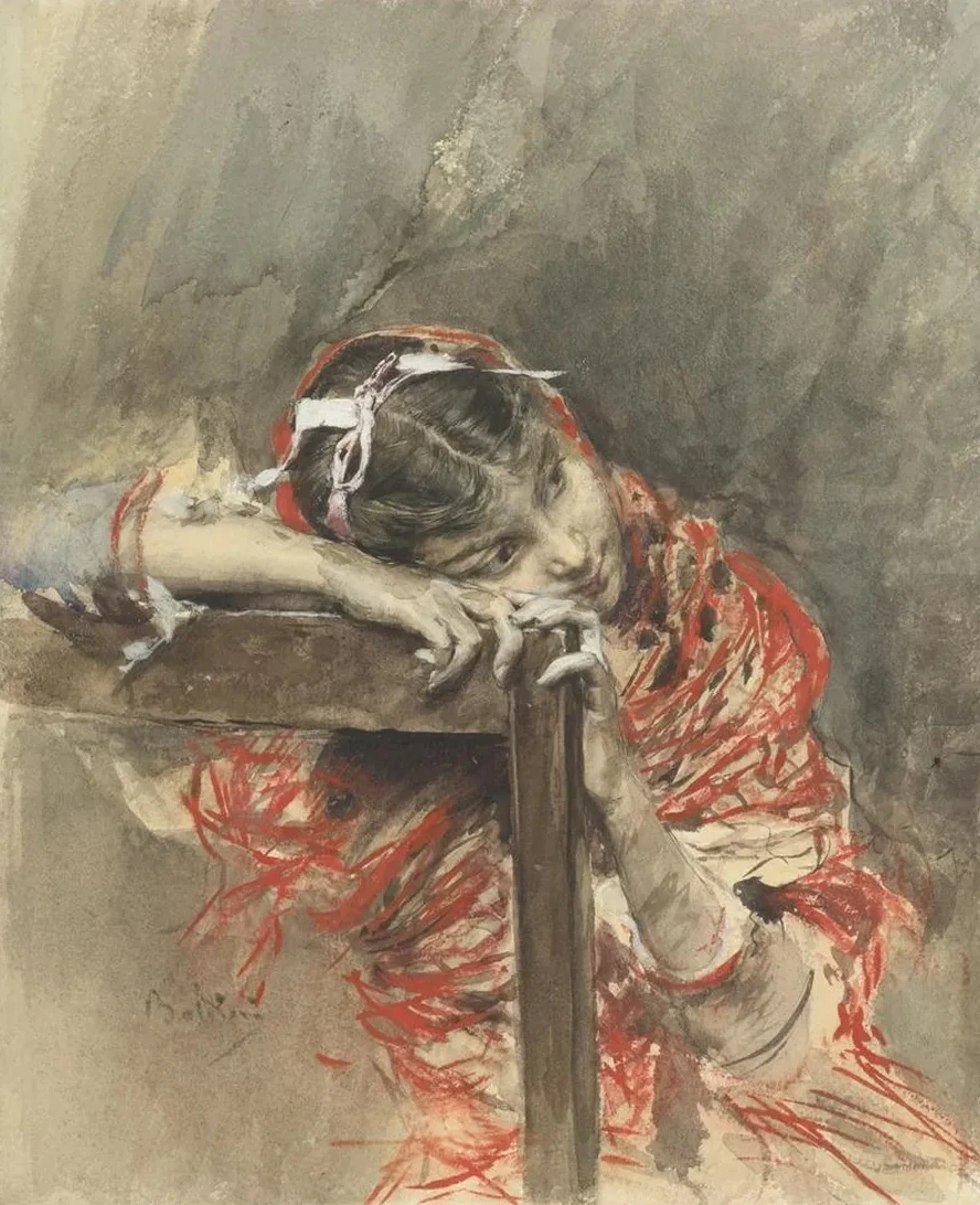 A Girl Wearing a Red Shawl