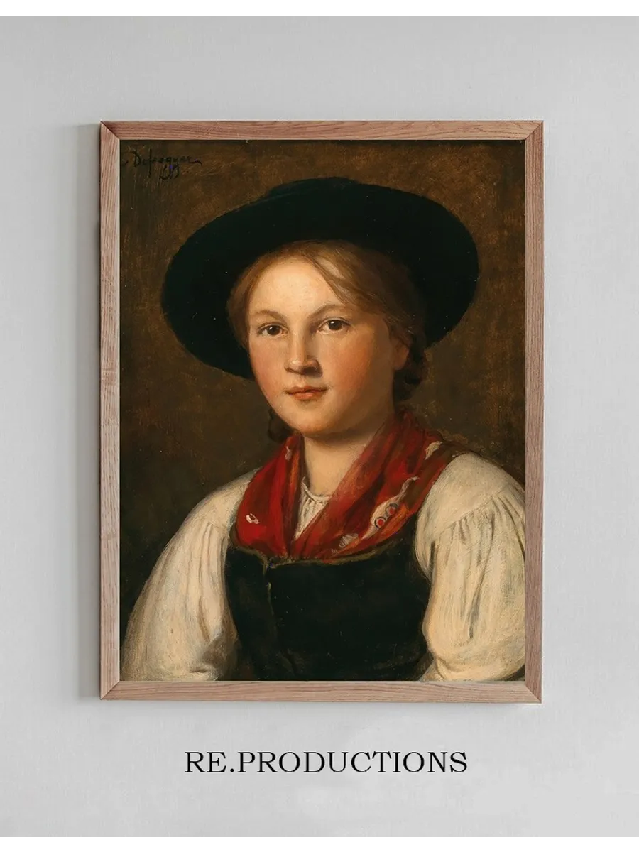 A Graceful Young Girl in Traditional Costume with a Hat