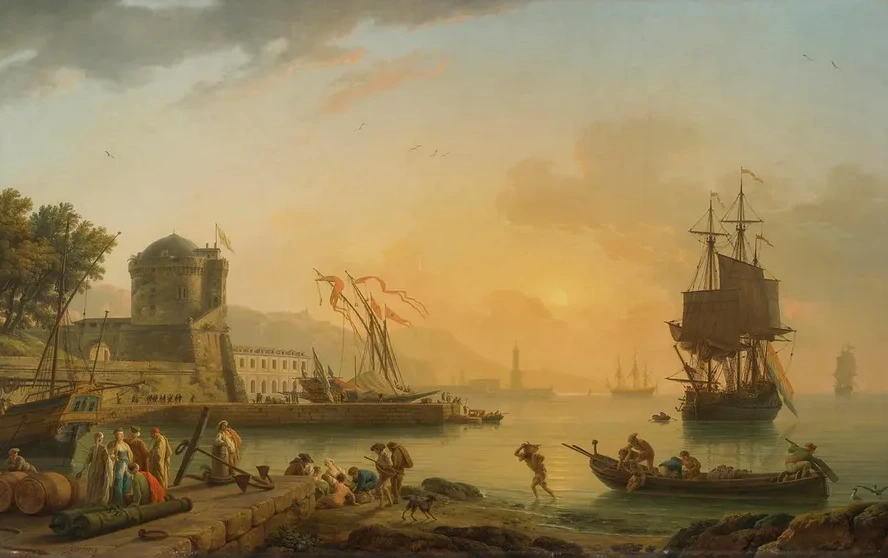 A Grand View Of The Sea Shore Enriched With Buildings, Shipping And Figures