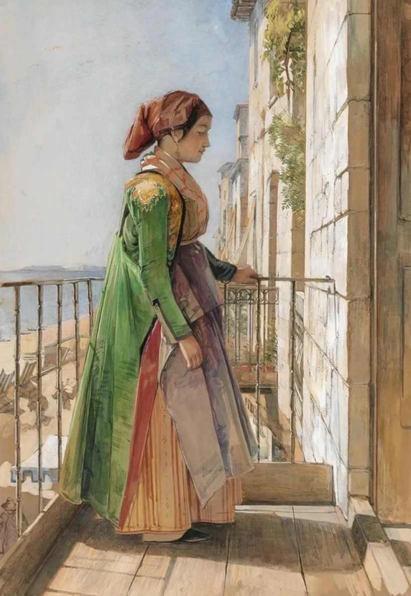 A Greek Girl Standing on a Balcony 1840