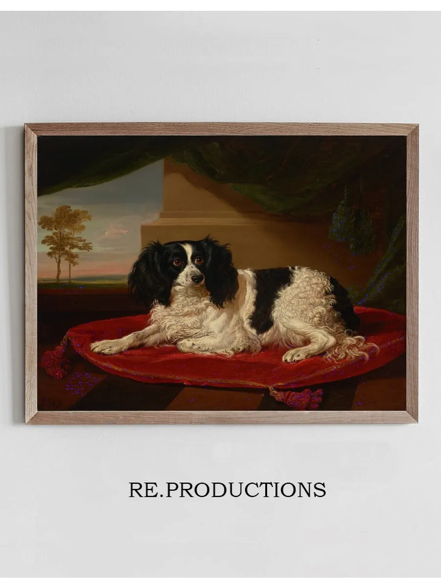 A King Charles Spaniel on a Red Cushion
