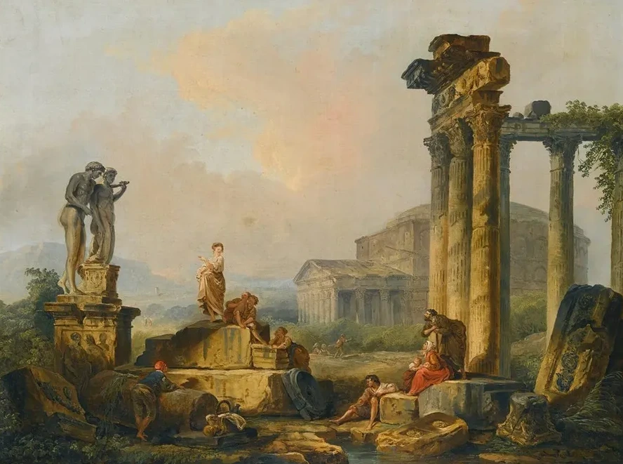 A Landscape With Shepherds And Shepherdesses Among Ancient Ruins, With The Statue Of Castor And Pollux And The