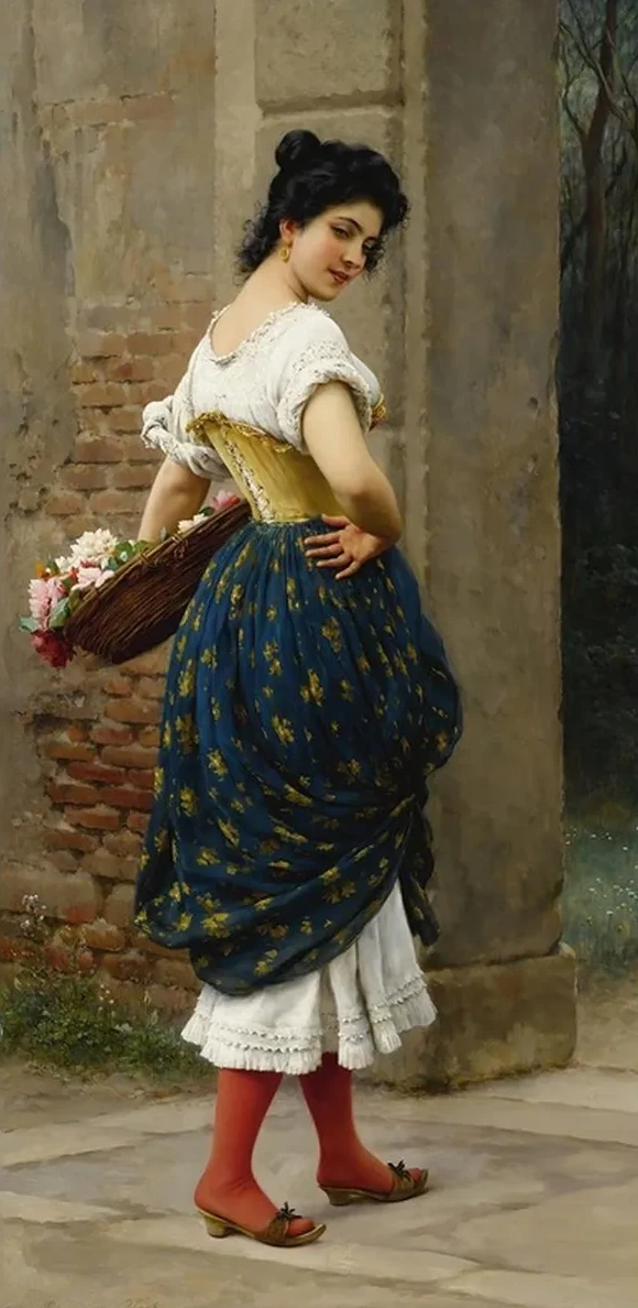 A Maiden With A Basket Of Roses