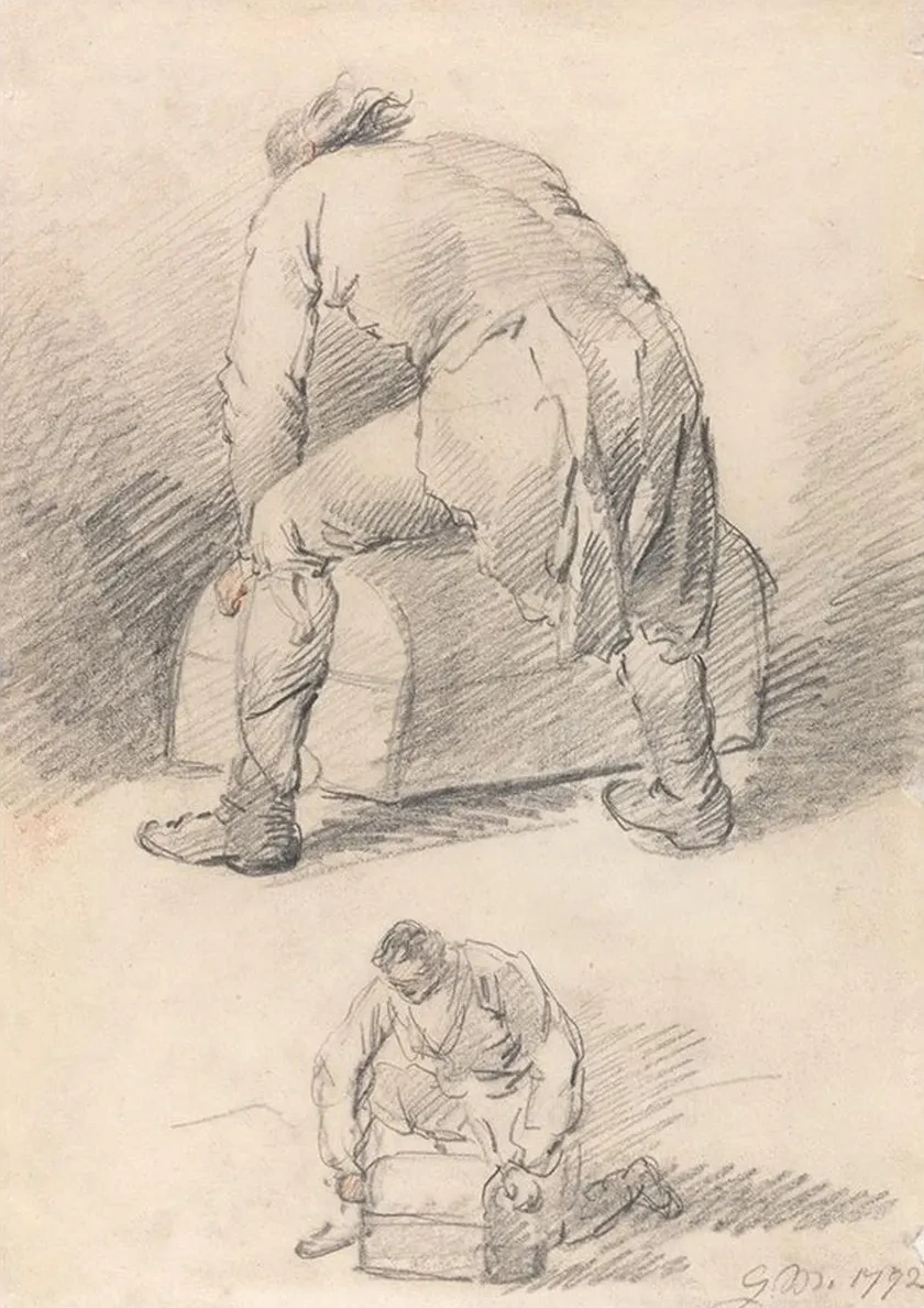 A Man Lifting a Trunk, Two studies on one sheet