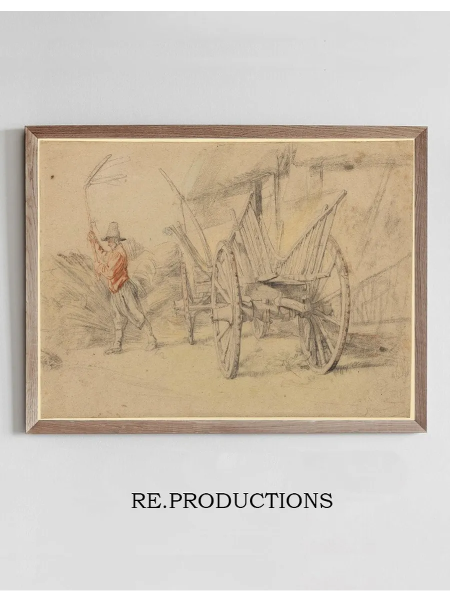 A Man Threshing Beside a Wagon, Farm Buildings Behind