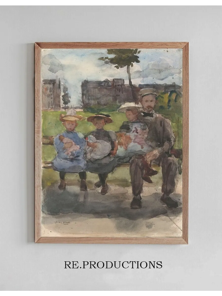 A Man with Three Girls on a Bench in the Oosterpark in Amsterdam