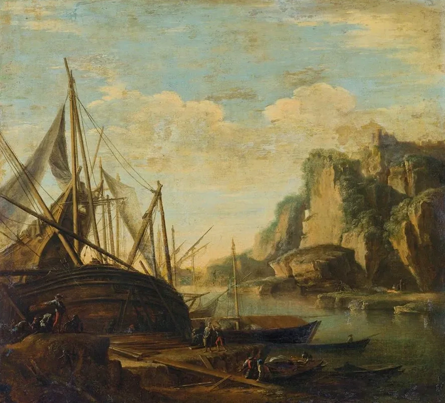 A Mediterranean Coastal Landscape with a Ship