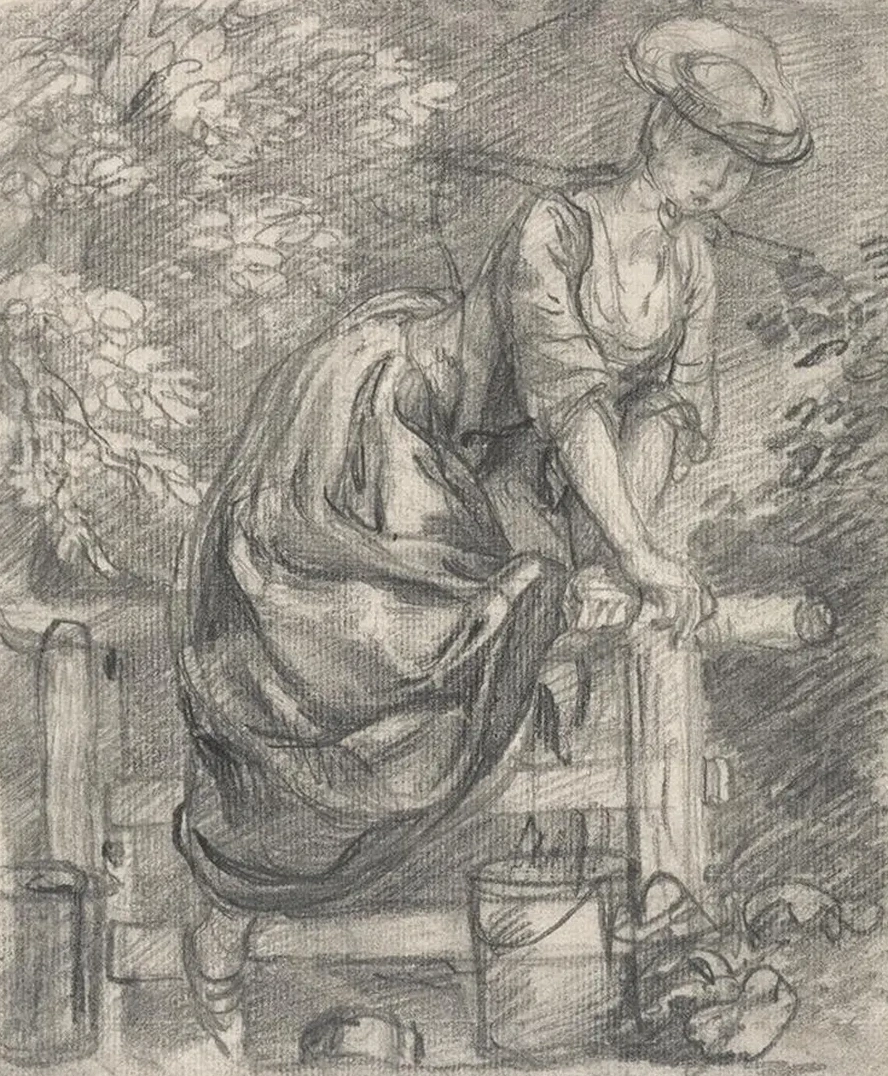 A Milkmaid Climbing a Stile