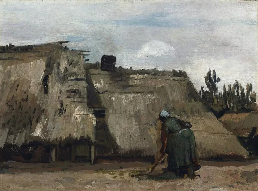 A Peasant Woman Digging in Front of Her Cottage