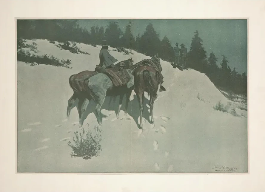 A Reconnaissance a Cavalry Officer with his White Scout Viewing Hostile Indian Country by Moonlight