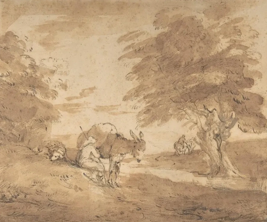 A Rest by the Way (Open Landscape with Figures, Donkey and Horses)