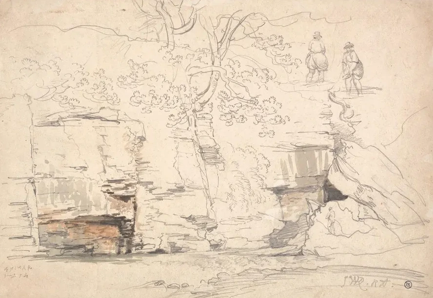 A Rocky Hillside with Trees and Figures