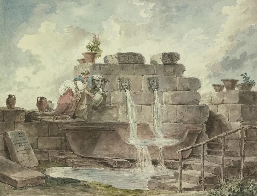 A Roman Fountain with a Woman Collecting Water