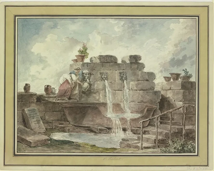 A Roman Fountain with a Woman Collecting Water