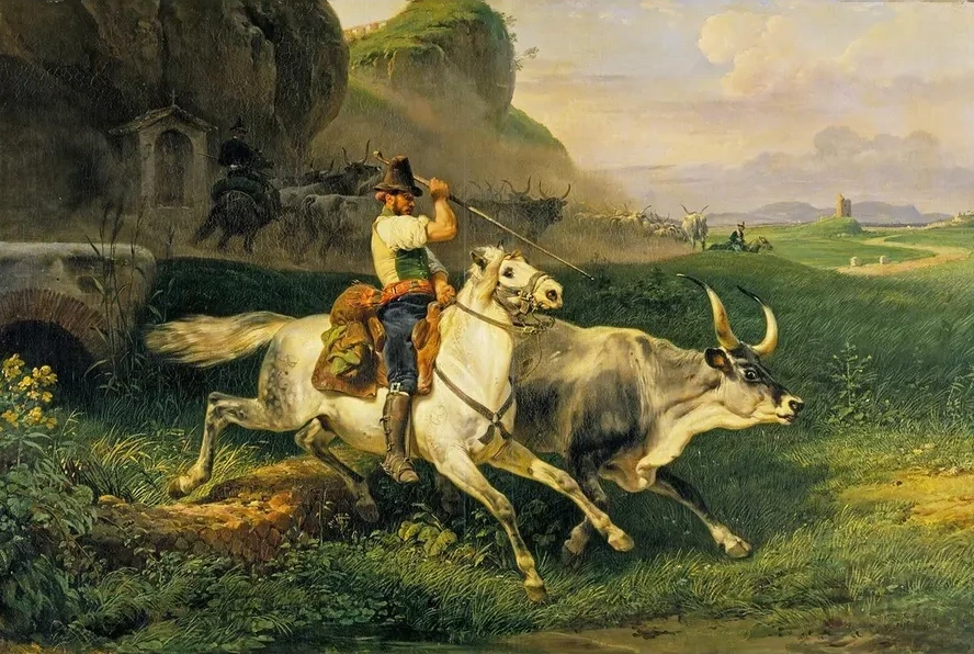 A Roman Herdsman driving Cattle