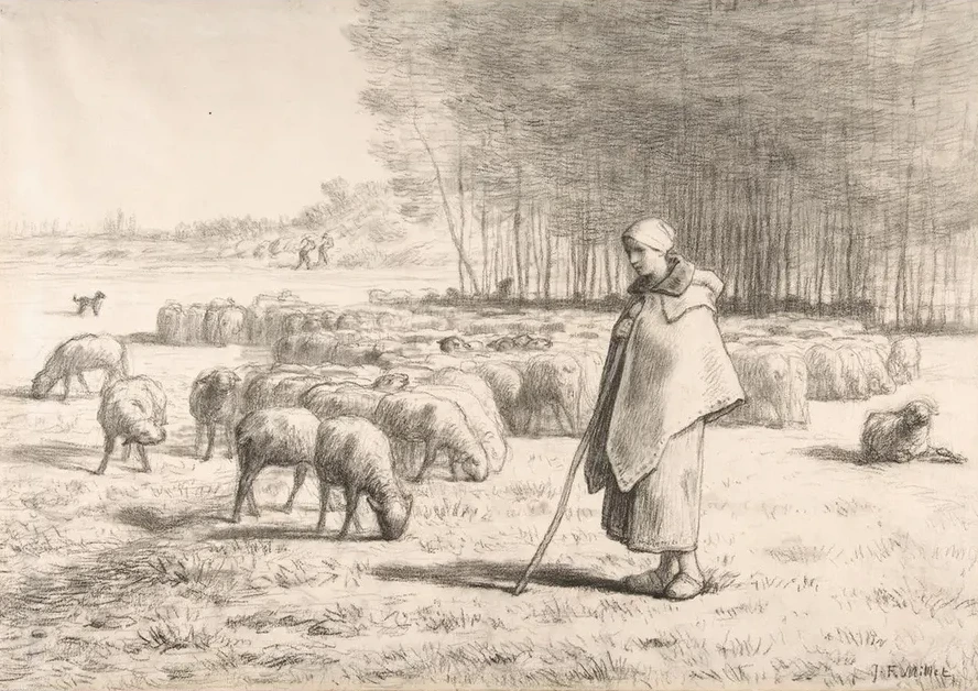A Shepherdess with Her Flock