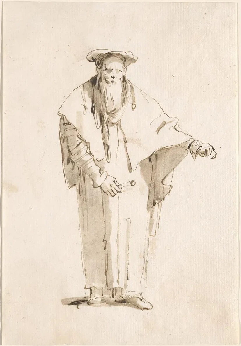 A Standing Oriental Holding a Rod