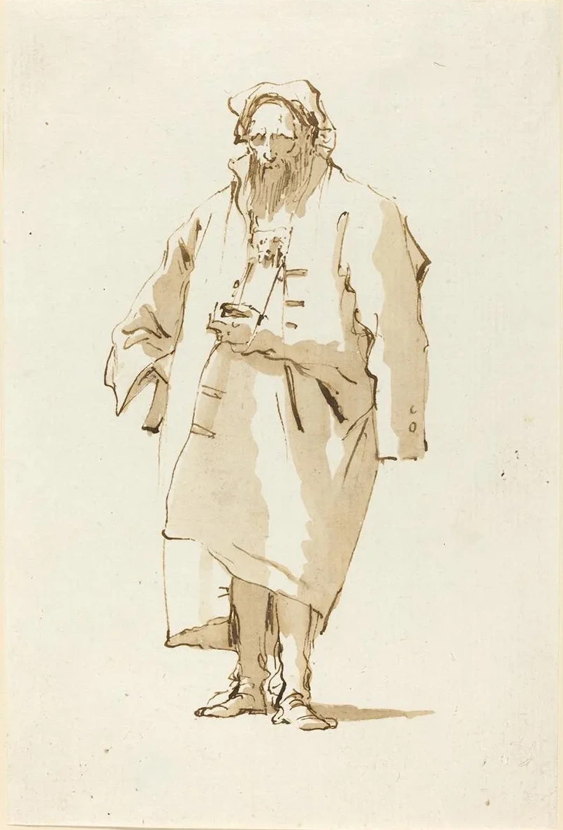 A Standing Oriental Wearing a Greatcoat