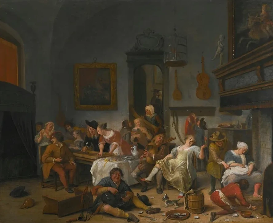 A Tavern Interior With People Drinking And Music - Making