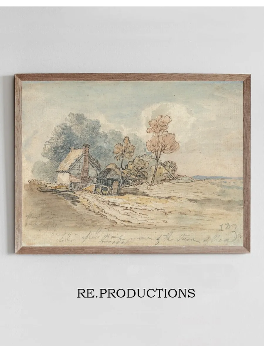 A Thatched Cottage and Trees at the Turn of a Country Road