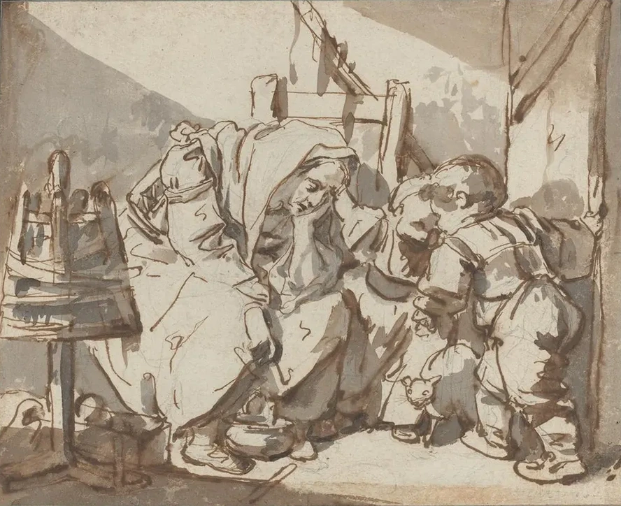 A Tired Woman with Two Children