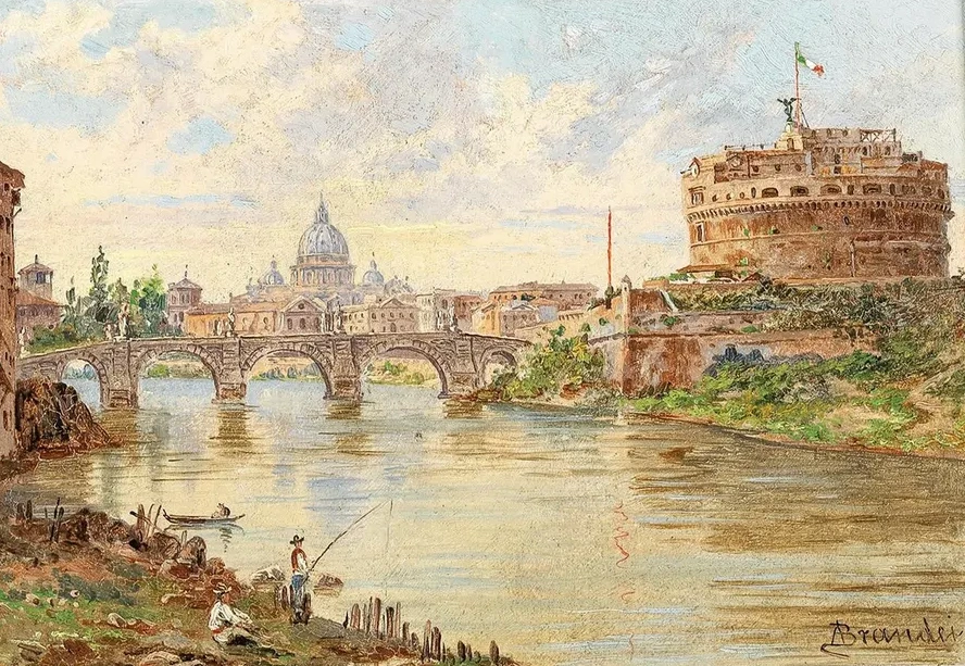 A View of Rome with Castel Sant Angelo, Ponte Sant Angelo and St Peter's Basilica in the Background