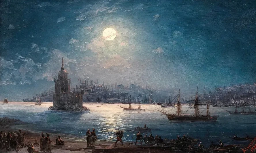 A View of the Bosporus with the Hagia Sophia and the Maiden's Tower in the Moonlight