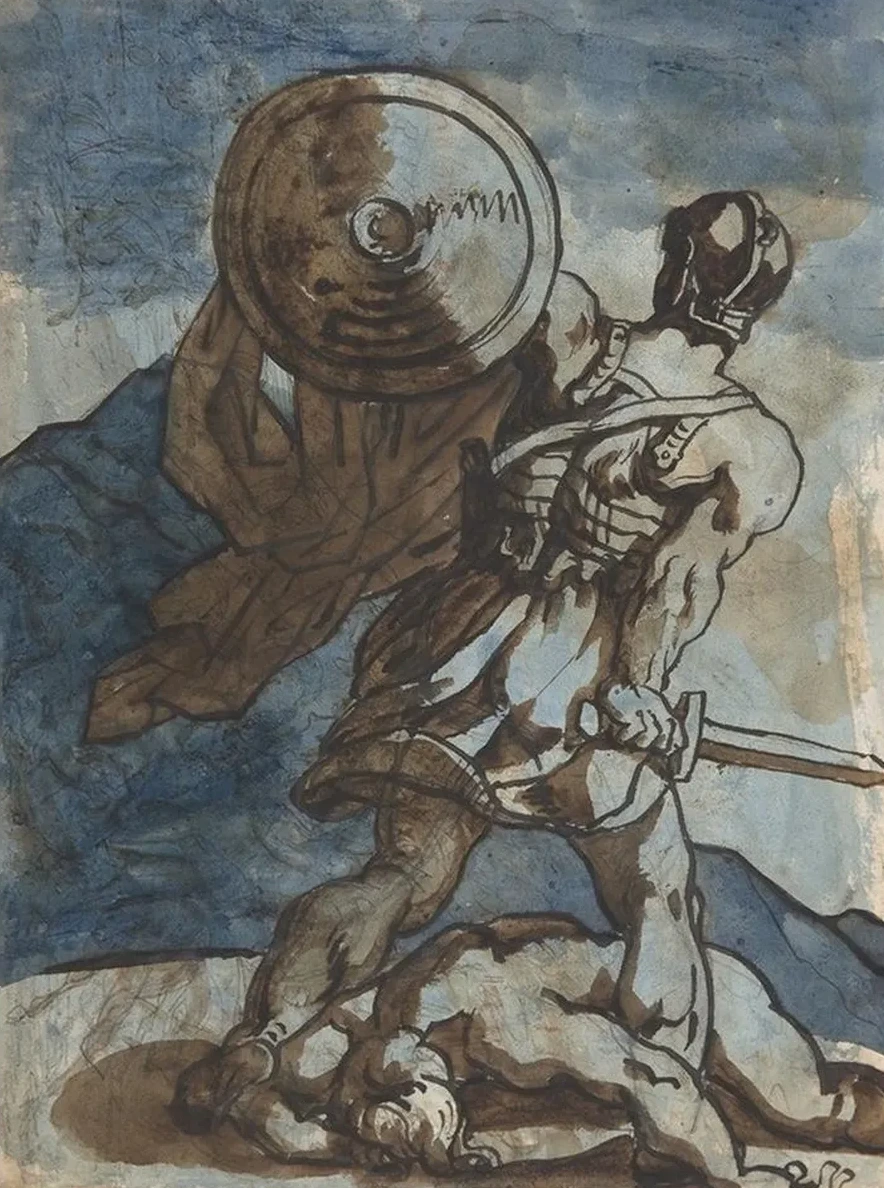 A Warrior Holding a Shield and Sword, Seen from the Back