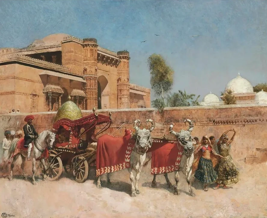 A Wedding Procession Before a Palace in Rajasthan