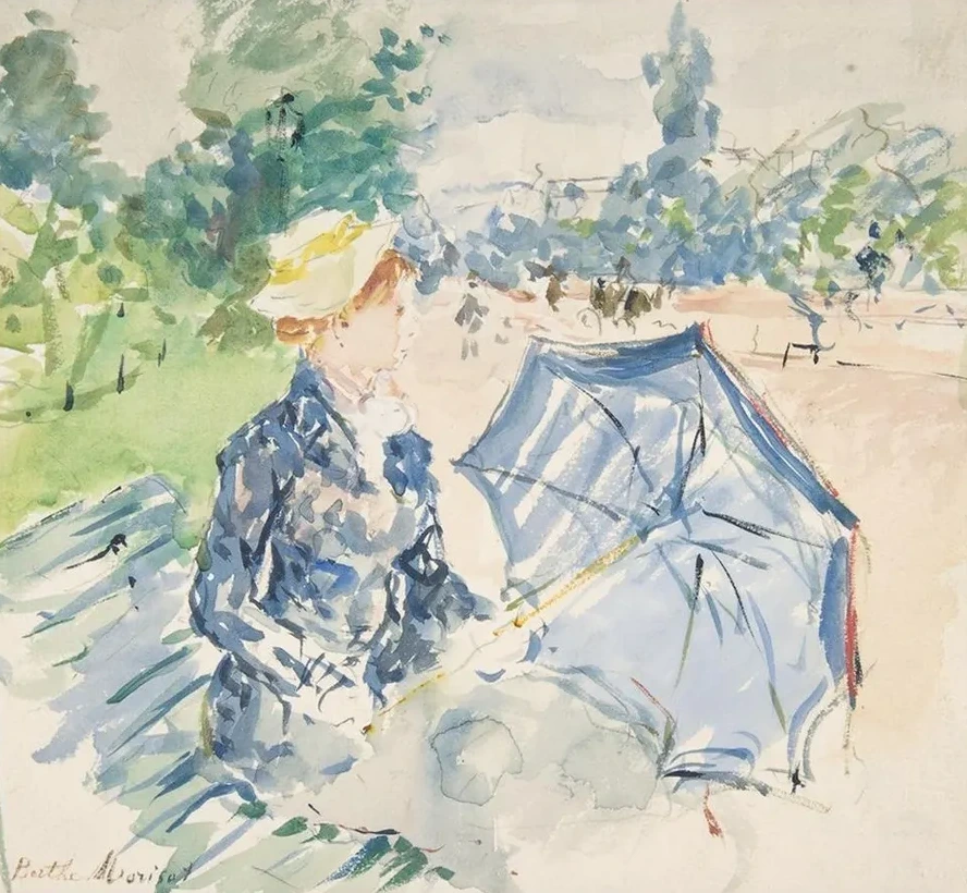 A Woman Seated at a Bench on the Avenue du Bois