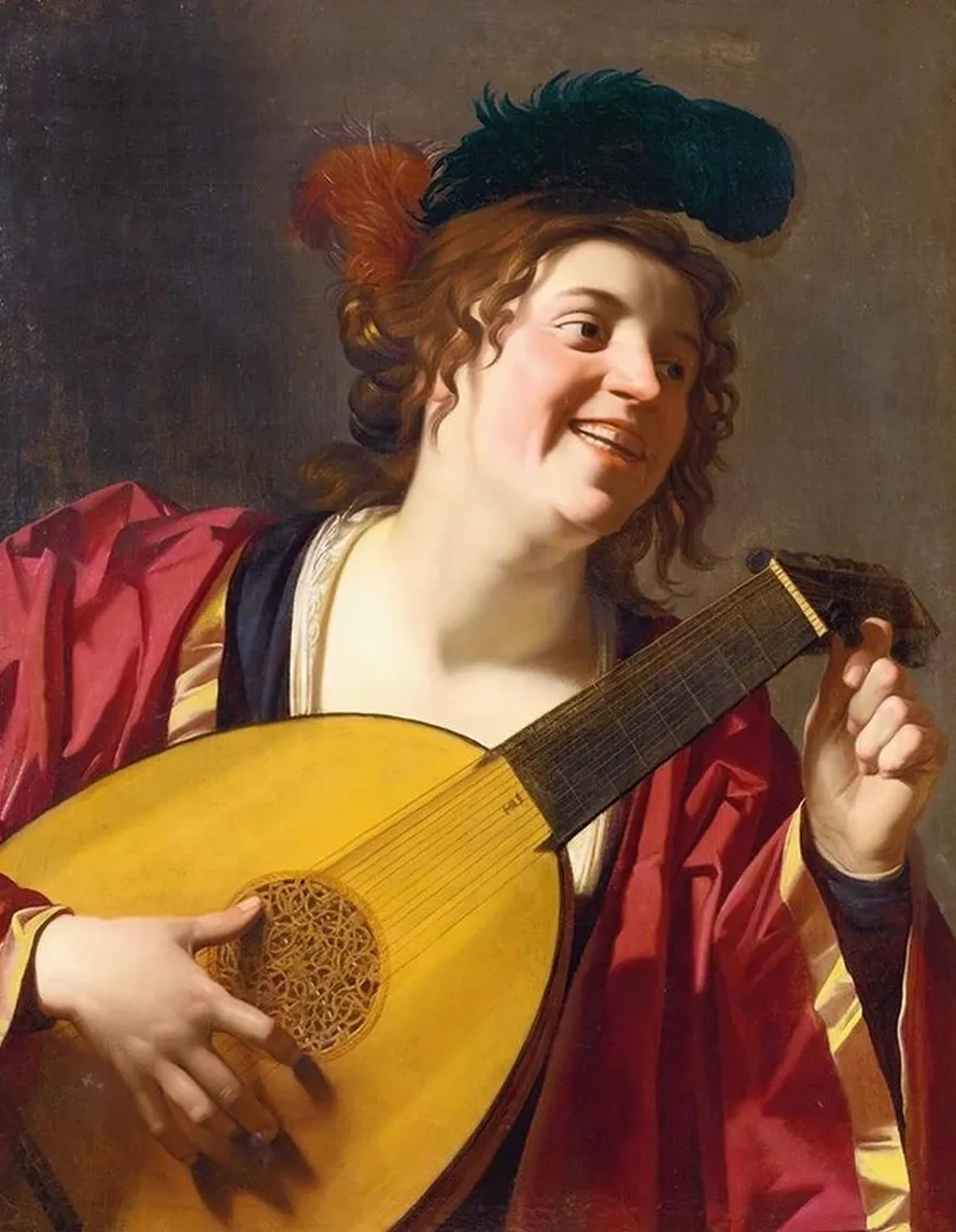 A Woman Tuning A Lute