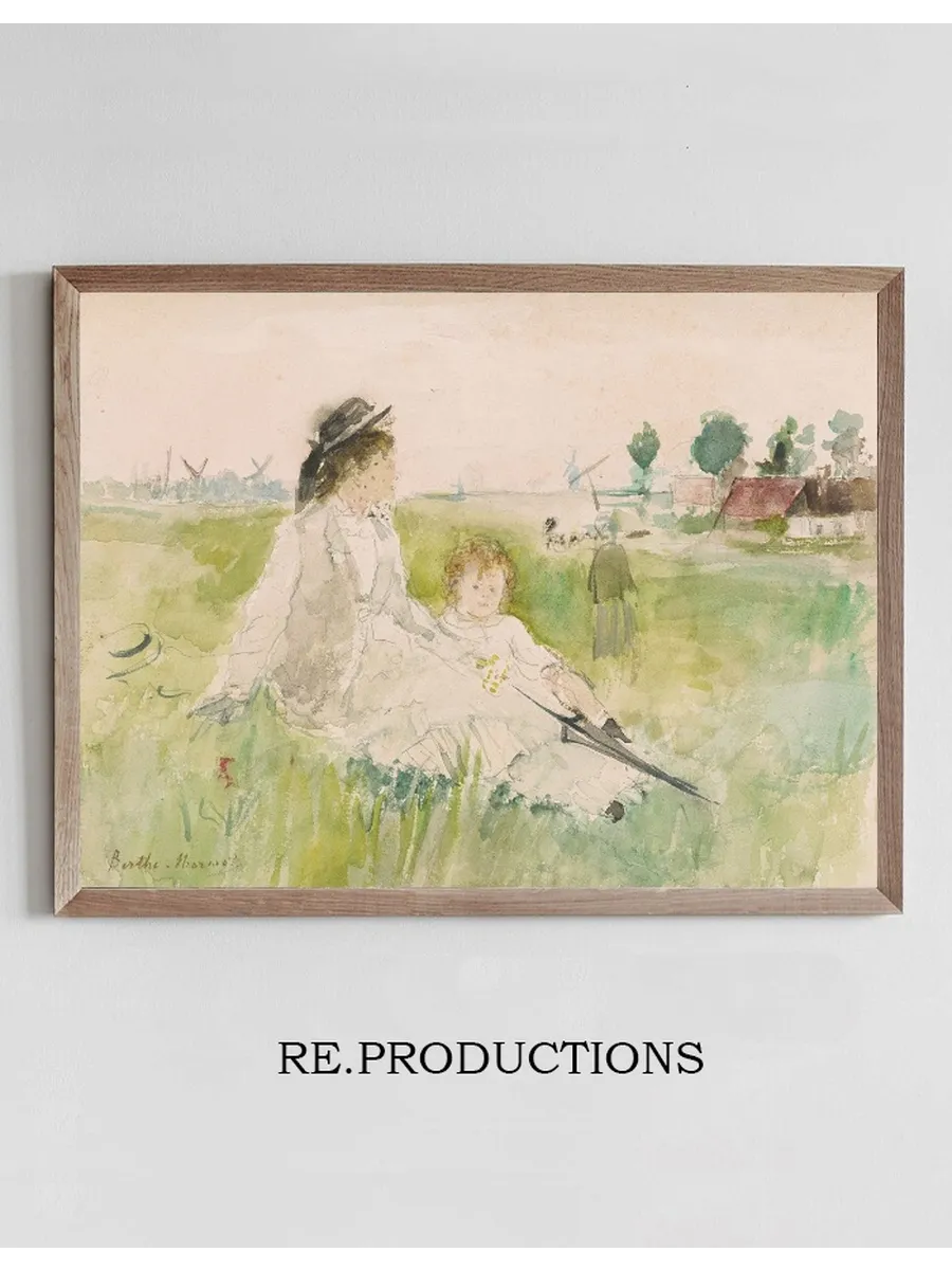 A Woman and Child Seated on the Grass