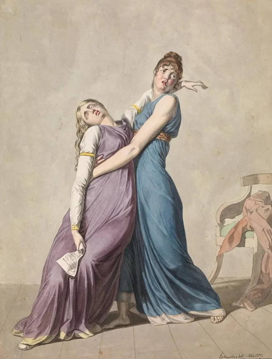 A Woman is Supporting Another Woman, Who has fainted upon Reading a Letter