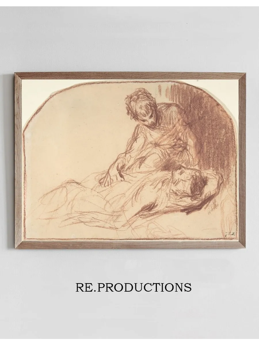A Young Man Seated, Bent over a Reclining Figure