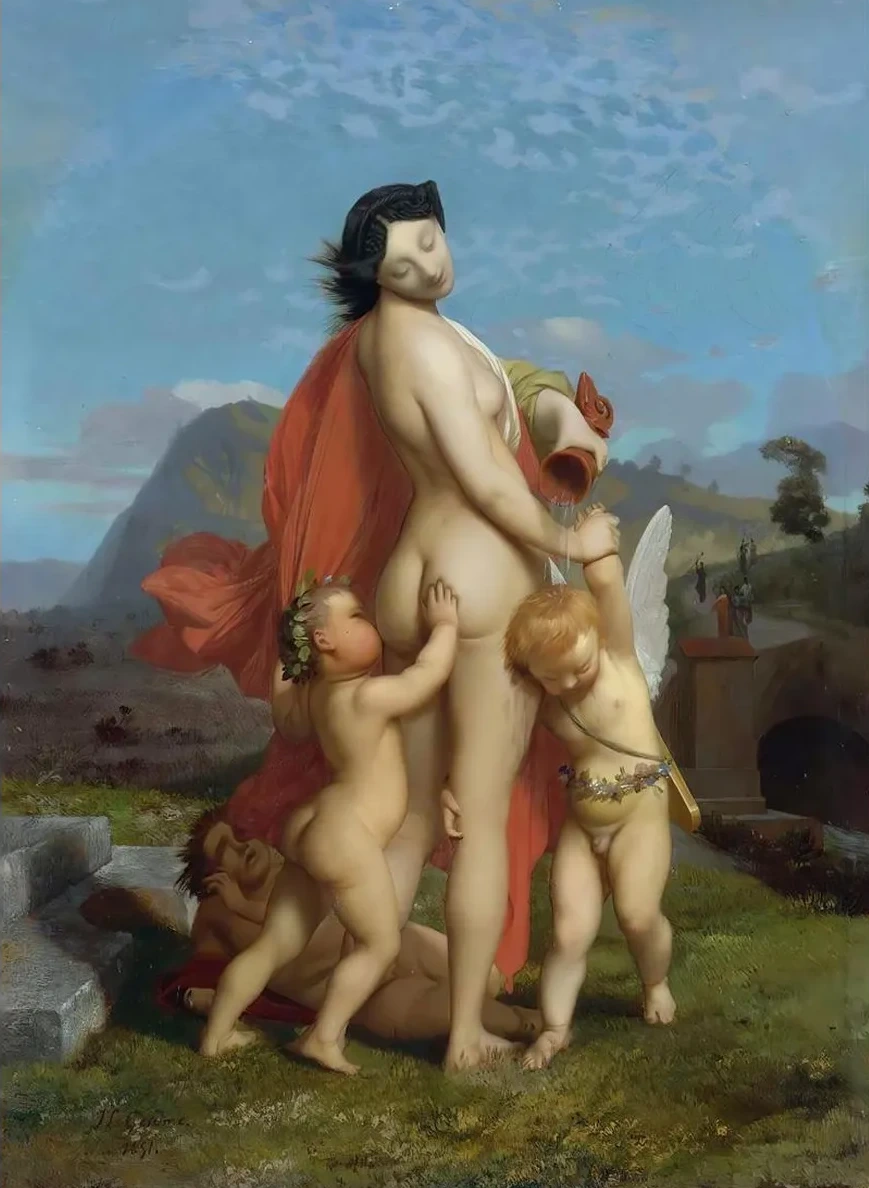 A Young Nymph Teased By Putti