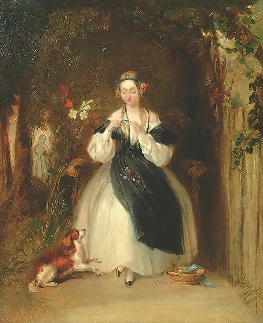 A Young Woman Plaiting Her Hair