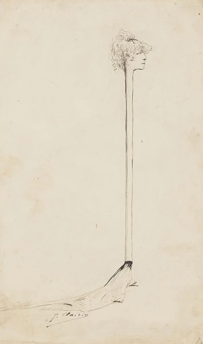 A Caricature of Sarah Bernhardtas a Stick with a Little Sponge Above Her Head