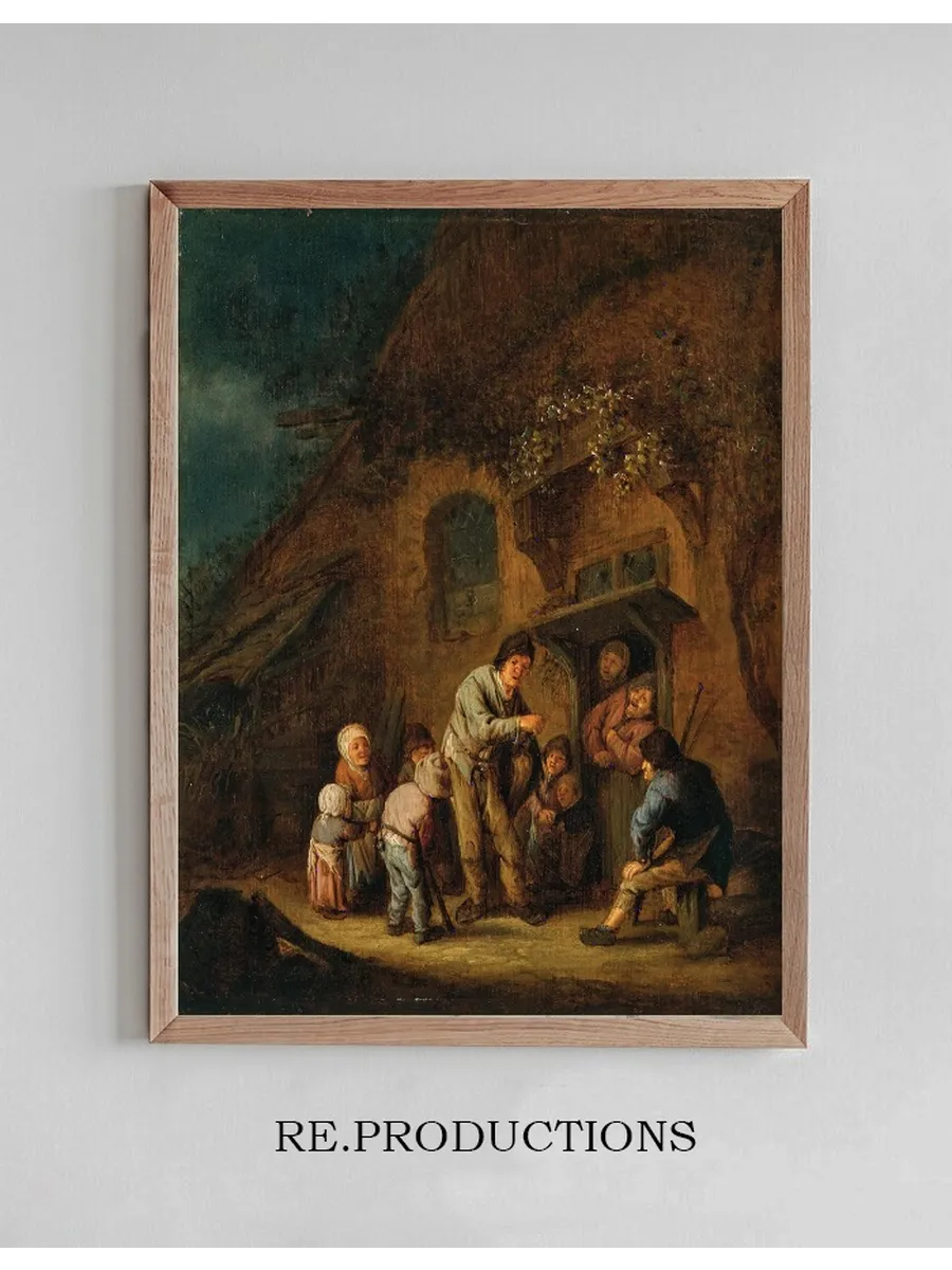A Farmyard with Children and Peasants Listening to a Hurdy - Gurdy Player