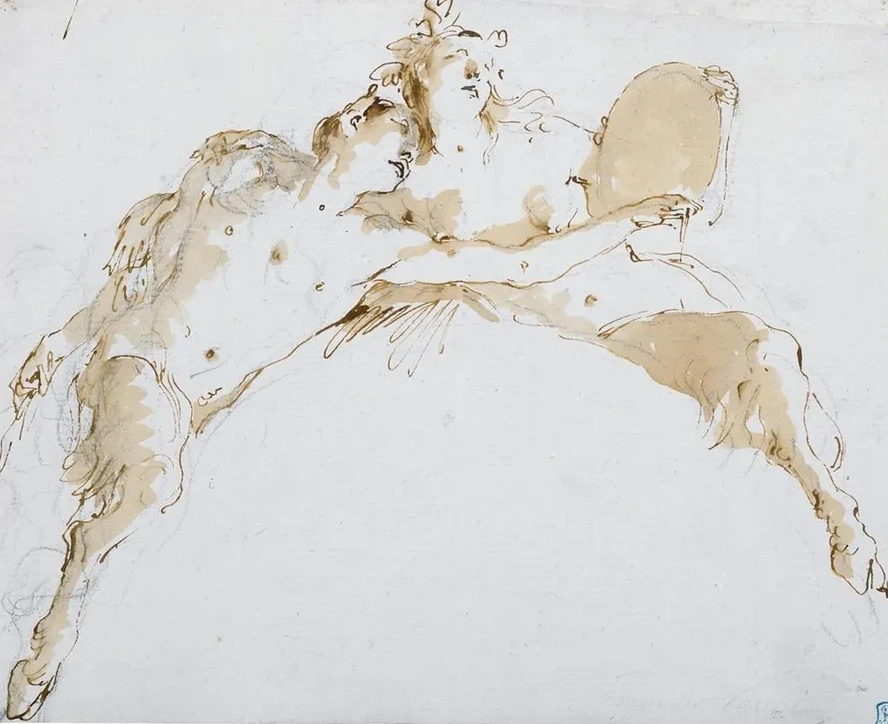 A Faun, His Left Arm Outstretched, and a Fauness Holding a Tambour