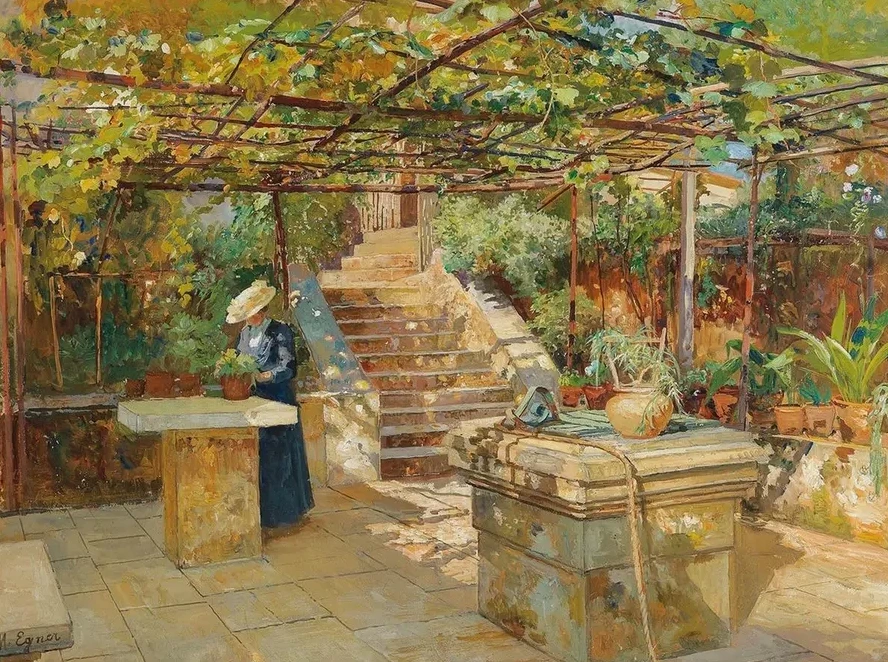 A Flower Lover on a Sunny Terrace