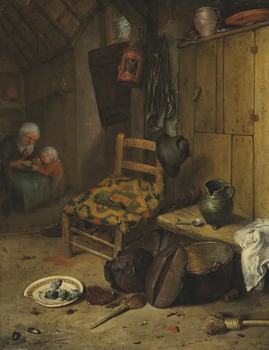 A Kitchen Interior with a Mother and Child