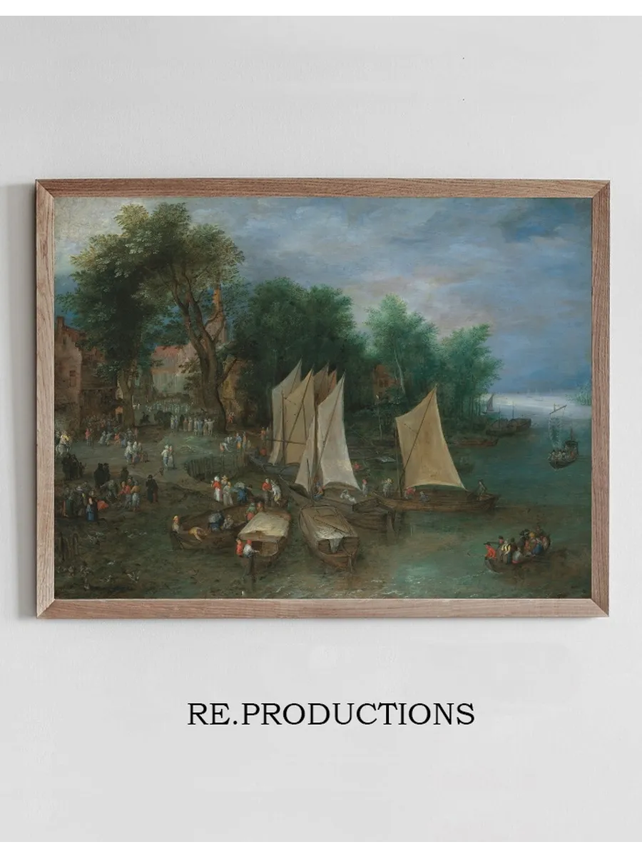 A Landing Stage Near a Village with Shipping and Figures