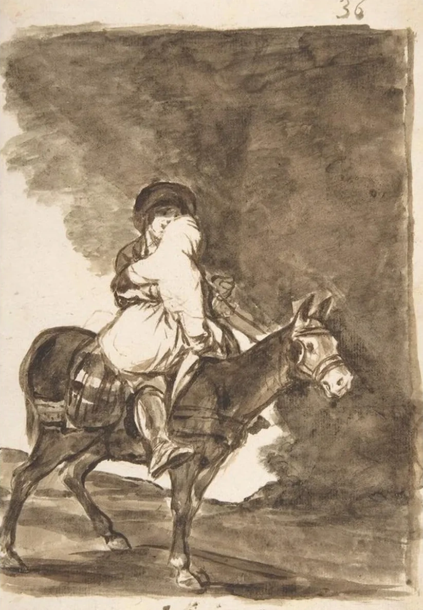 A Man and a Woman Riding a Mule