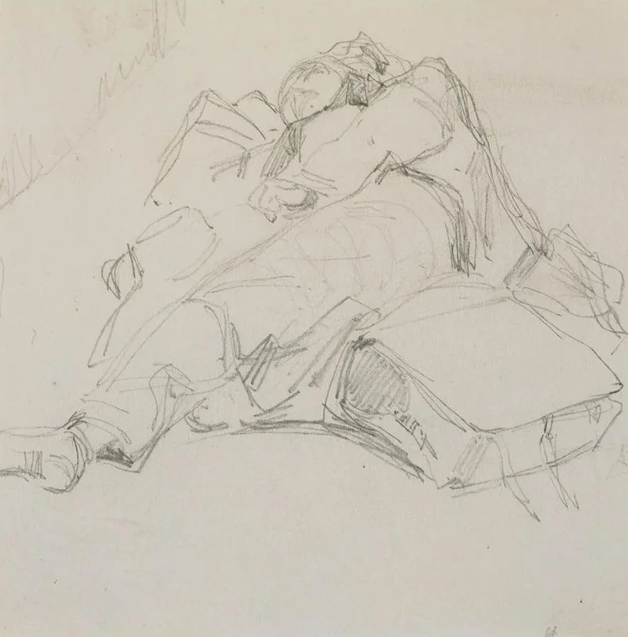 A Man Asleep on a Pile of Luggage