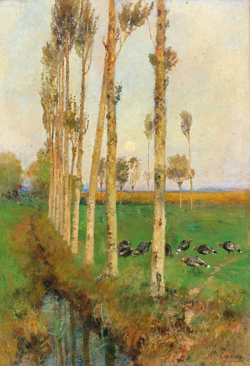 A Poplar - Lined Avenue with Turkeys