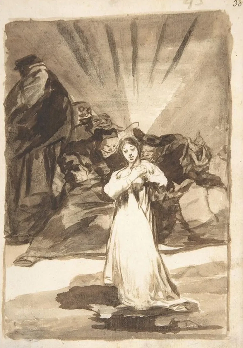 A Radiant Female Figure Beset by Dark Spirits